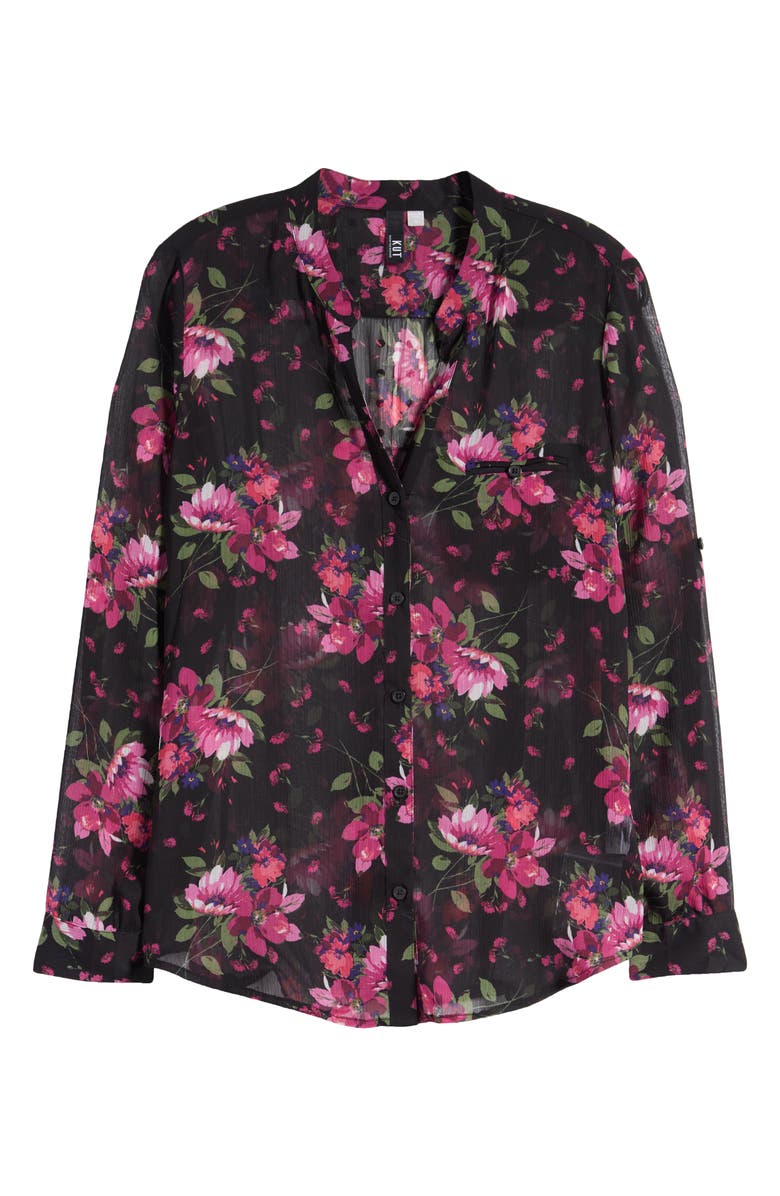 KUT from the Kloth Jasmine Chiffon Button-Up Shirt, Alternate, color, Chelles Bouquet Black Purple