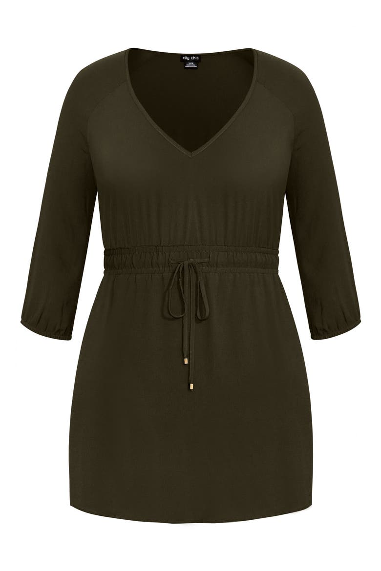 Long Sleeve Tie Waist Tunic Dress, Alternate, color, KHAKI