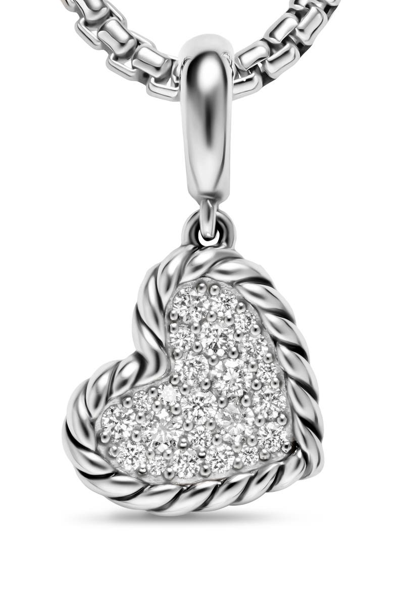 DY Elements® Heart Pendant in Sterling Silver with Diamonds, 12.7mm, Alternate, color, SILVER PAVE