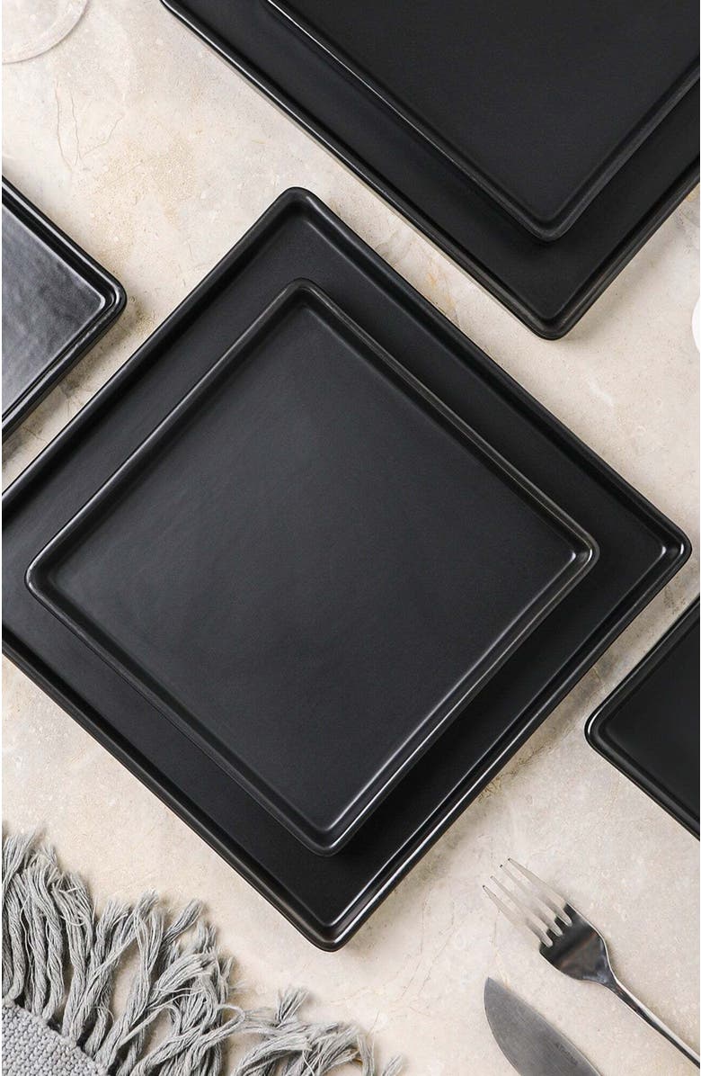 Stone Lain Grace Stoneware 4-Piece Salad Plate Set, Alternate, color, Black Matte