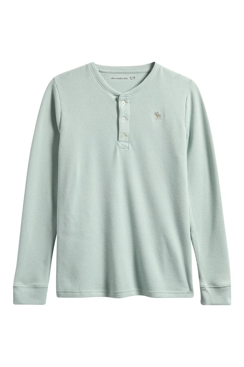 Kids' Long Sleeve Waffle Knit Henley Top, Main, color, AQUA GRAY