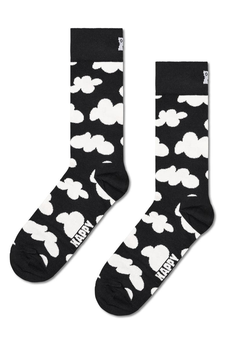 Happy Socks Assorted 3-Pack Black & White Crew Socks Gift Box, Alternate, color, Black
