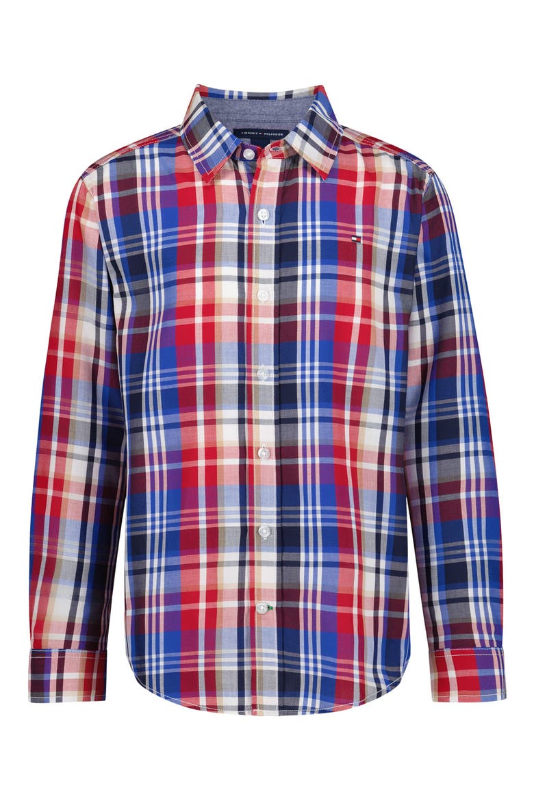 Kids' Preston Plaid Long Sleeve Button-Down Shirt, Main, color, BLUE IOLITE