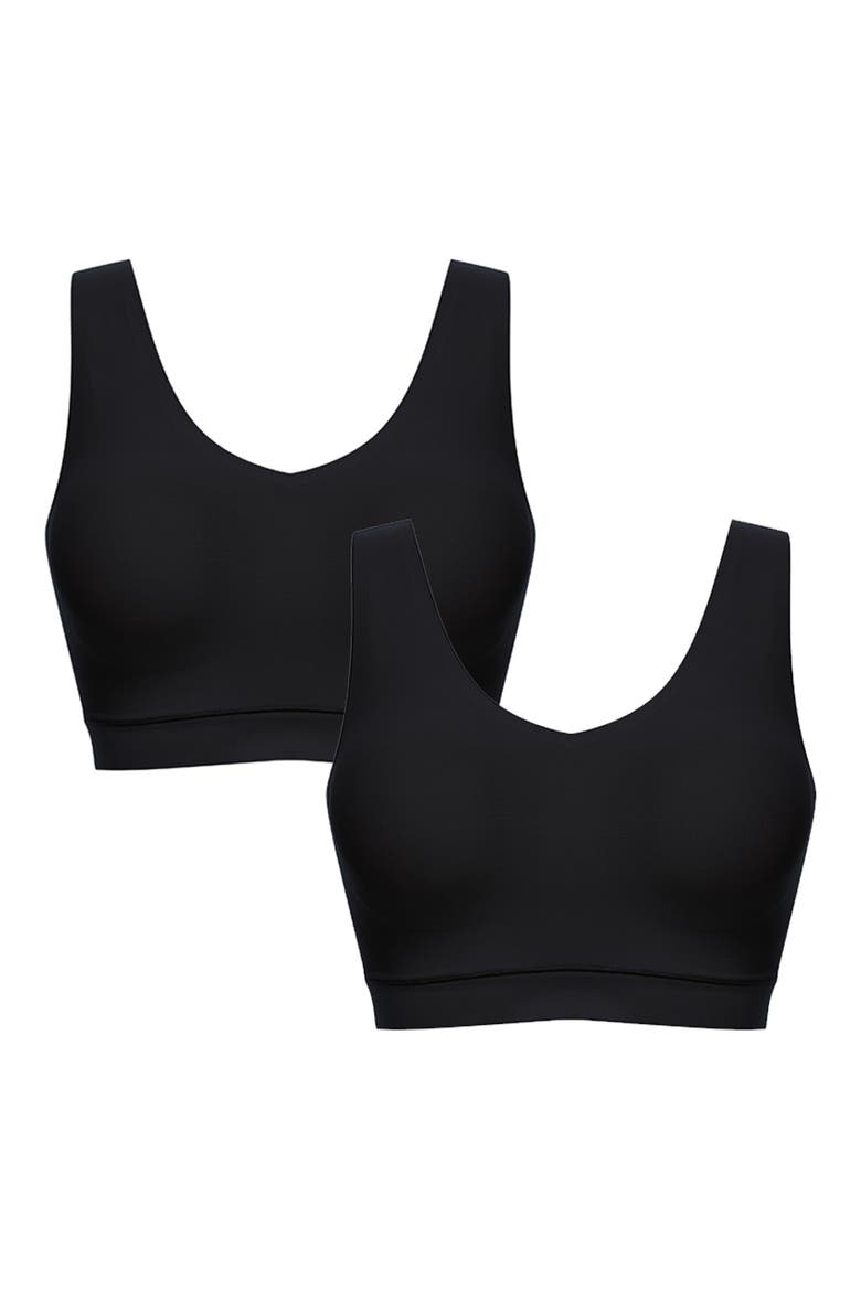 Soft Stretch 2-Pack Padded V-Neck Wireless Bras, Alternate, color, BLACK