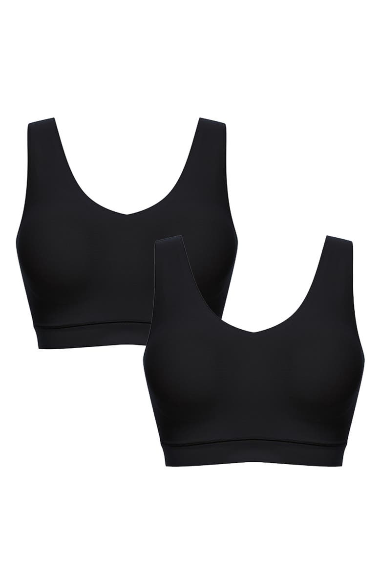 Chantelle Lingerie Soft Stretch 2-Pack Padded V-Neck Wireless Bras, Alternate, color, Black