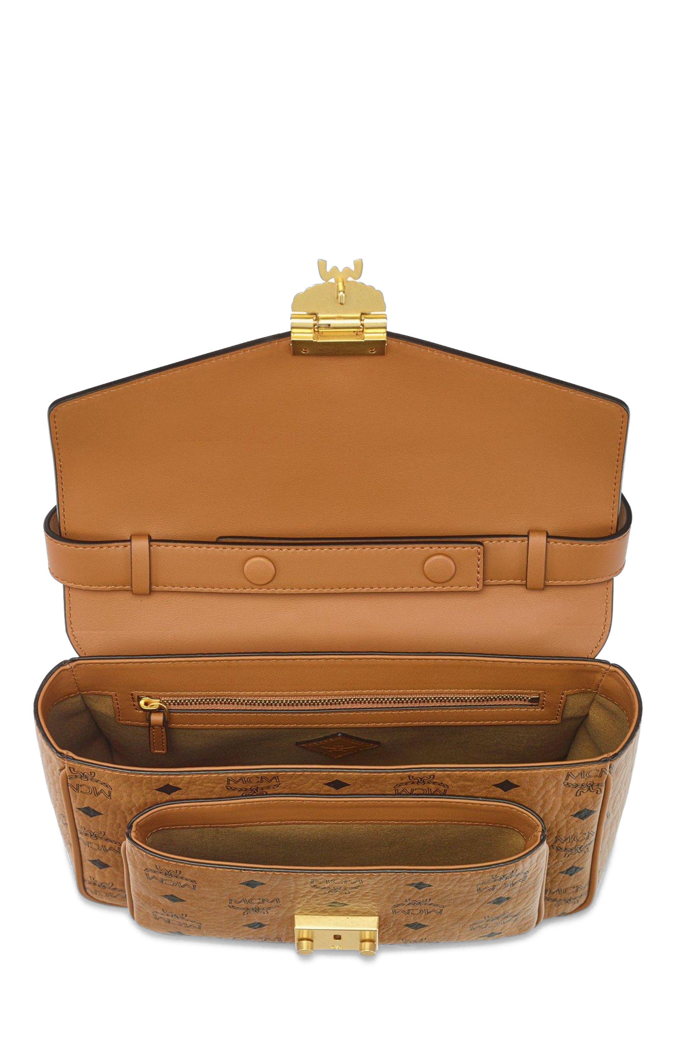 MCM Tracy Satchel in Visetos Leather Mix, Alternate, color, Cognac