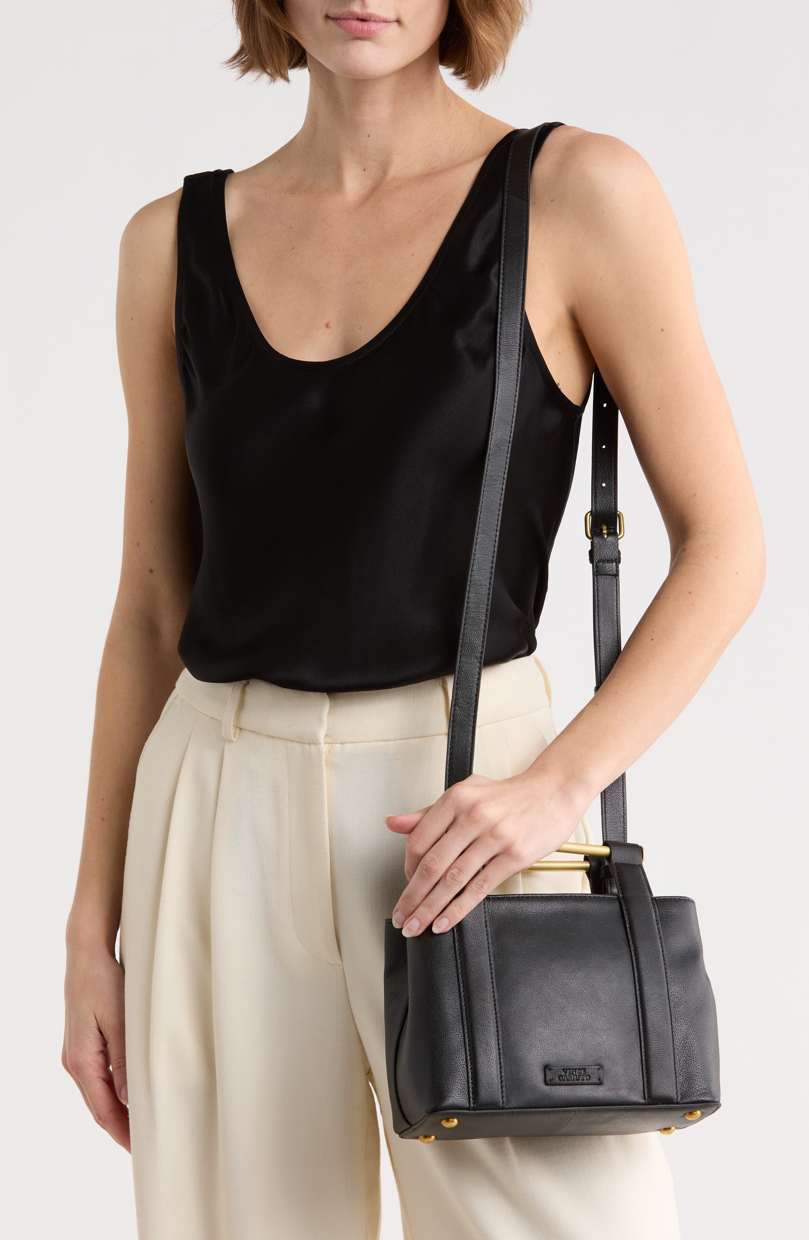 Vince Camuto Jayda Leather Top Handle Bag, Alternate, color, Black