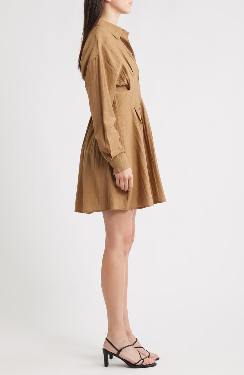Mila Mae Long Sleeve Pleated Shirtdress, Alternate, color, Brown