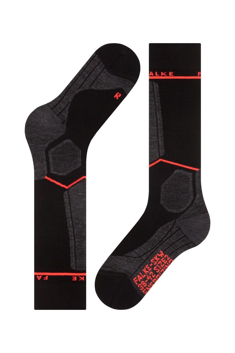 SK Compression Wool Ski Socks, Alternate, color, Black-Neon Red, W1