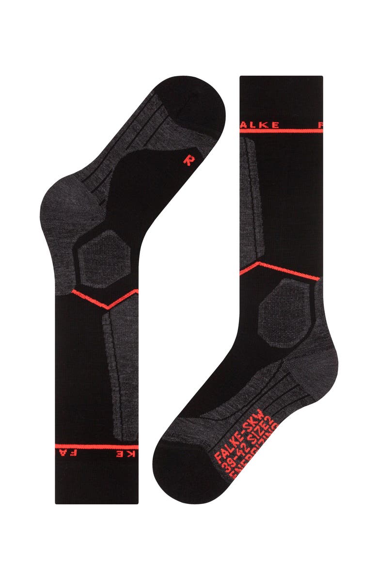 Falke SK Compression Wool Ski Socks, Alternate, color, Black-Neon Red, W1