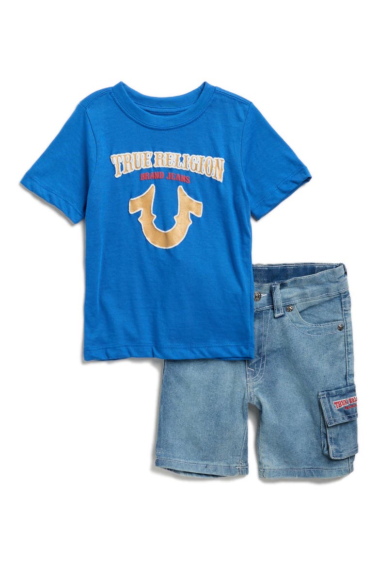 Graphic T-Shirt & Denim Cargo Shorts Set, Main, color, DAPHN