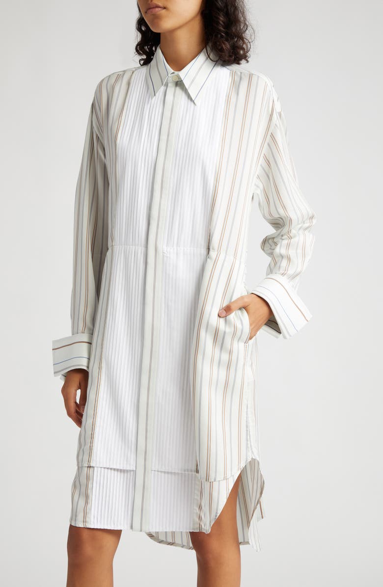Victoria Beckham Stripe Plastron Long Sleeve Shirtdress, Alternate, color,