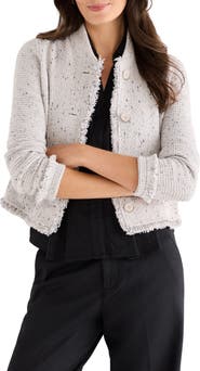 NIC+ZOE Fringe Mix Knit Bomber Jacket