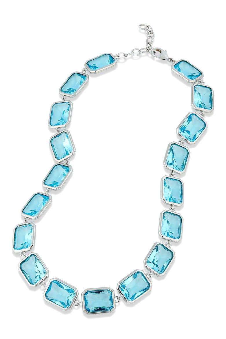 Bezel Aqua Crystal Necklace, Main, color, SILVER/BLUE