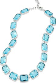 SAVVY CIE JEWELS Bezel Aqua Crystal Necklace