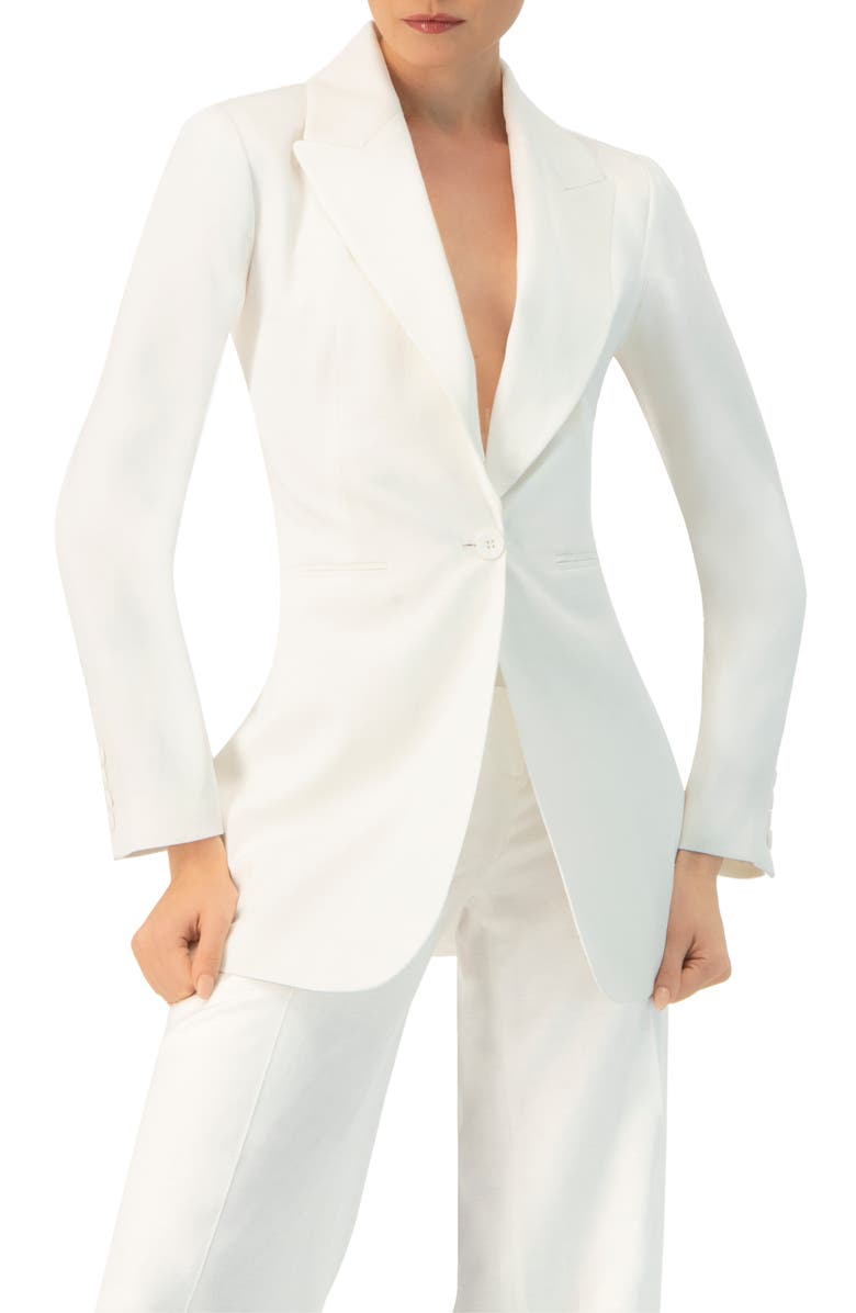 IVONNE Single Button Cotton Blazer, Main, color, White