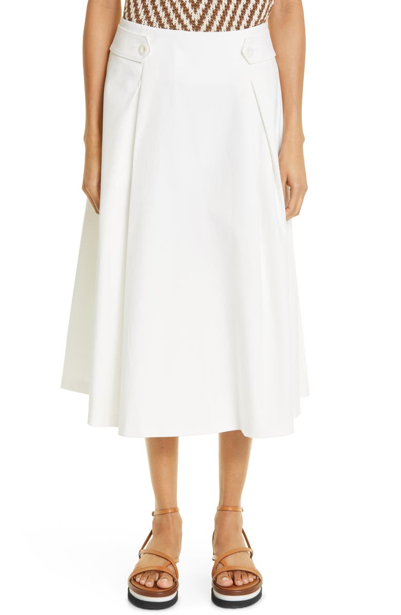 Max Mara Toledo Stretch Cotton A-Line Skirt, Main, color, White