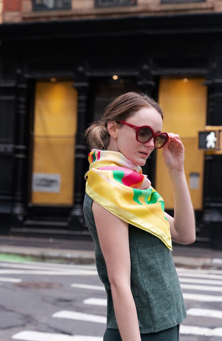 Jessie Zhao New York Double Sided Silk Scarf of The Harvest, Alternate, color, Yellow