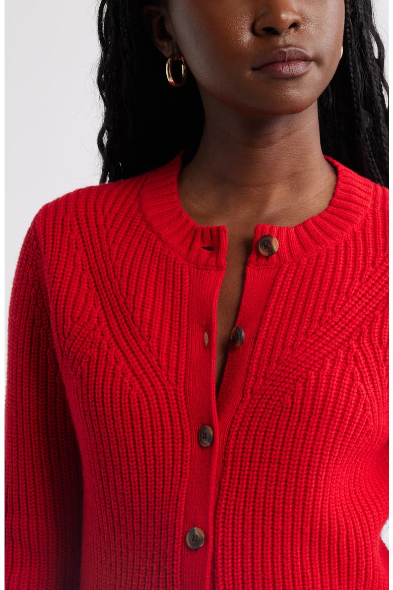 Shaker Stitch Pointelle Pima Cotton & Merino Wool Cardigan, Alternate, color, RED BARBADOS CHERRY