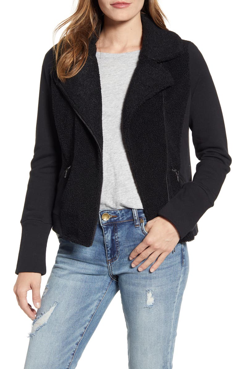 Caslon<sup>®</sup> Mixed Fleece Moto Jacket, Main, color, 