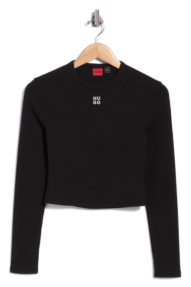 Dafilomena Logo Long Sleeve Cropped Top, Main, color, BLACK