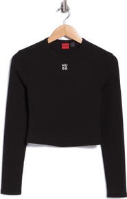 BOSS Dafilomena Logo Long Sleeve Cropped Top