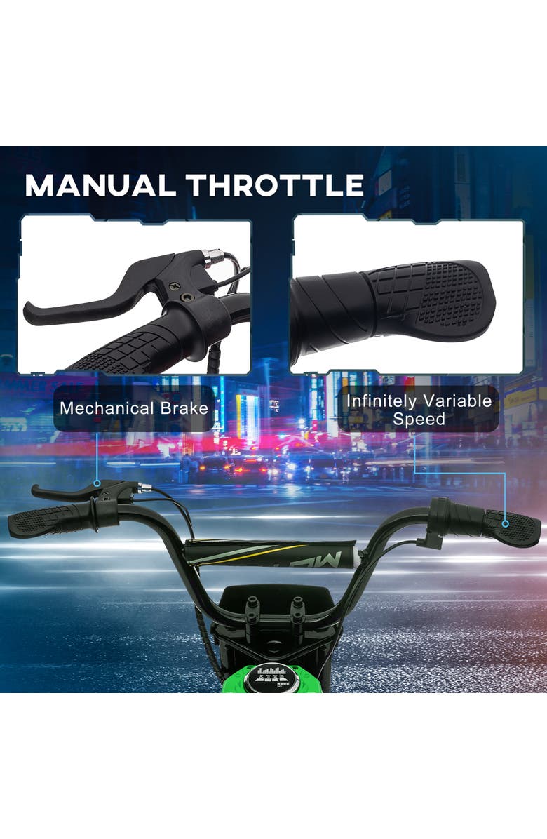 Aosom 24V 350W Electric Dirt Bike with Twist Grip Throttle, 15 MPH, Music Horn, Rear Suspension, Alternate, color, Green