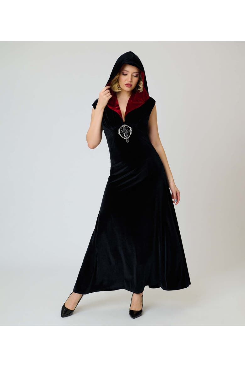 Hooded Maxi Dress, Alternate, color, Black w/ Red Hood