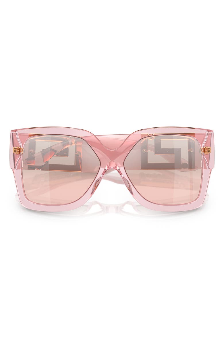 Versace 59mm Rectangular Sunglasses, Alternate, color, Transparent Pink / Light Pink Mirror Silver Grad