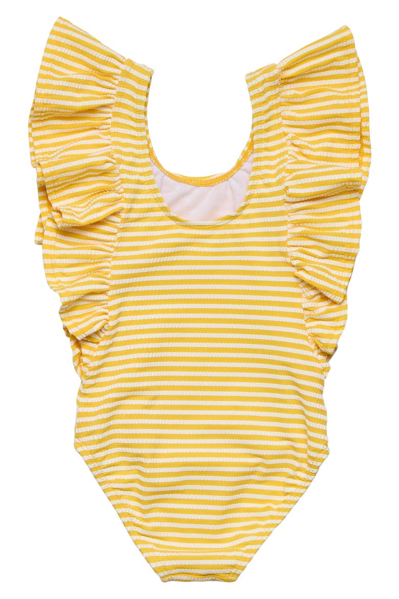 Kids' Sunshine Stripe Ruffle UPF 50+ One-Piece Swimsuit, Alternate, color, YELLOW