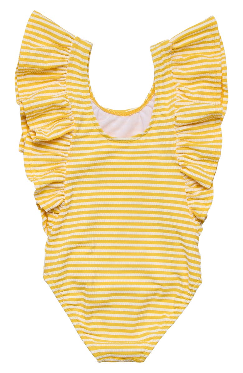 Snapper Rock Kids' Sunshine Stripe Ruffle UPF 50+ One-Piece Swimsuit, Alternate, color, Yellow