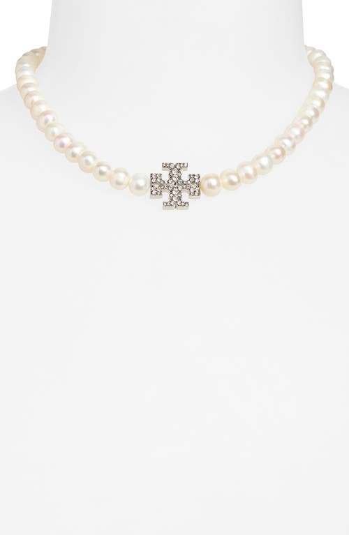 Tory Burch Kira Cultured Pearl Necklace In Tory Silver/pearl/crystal