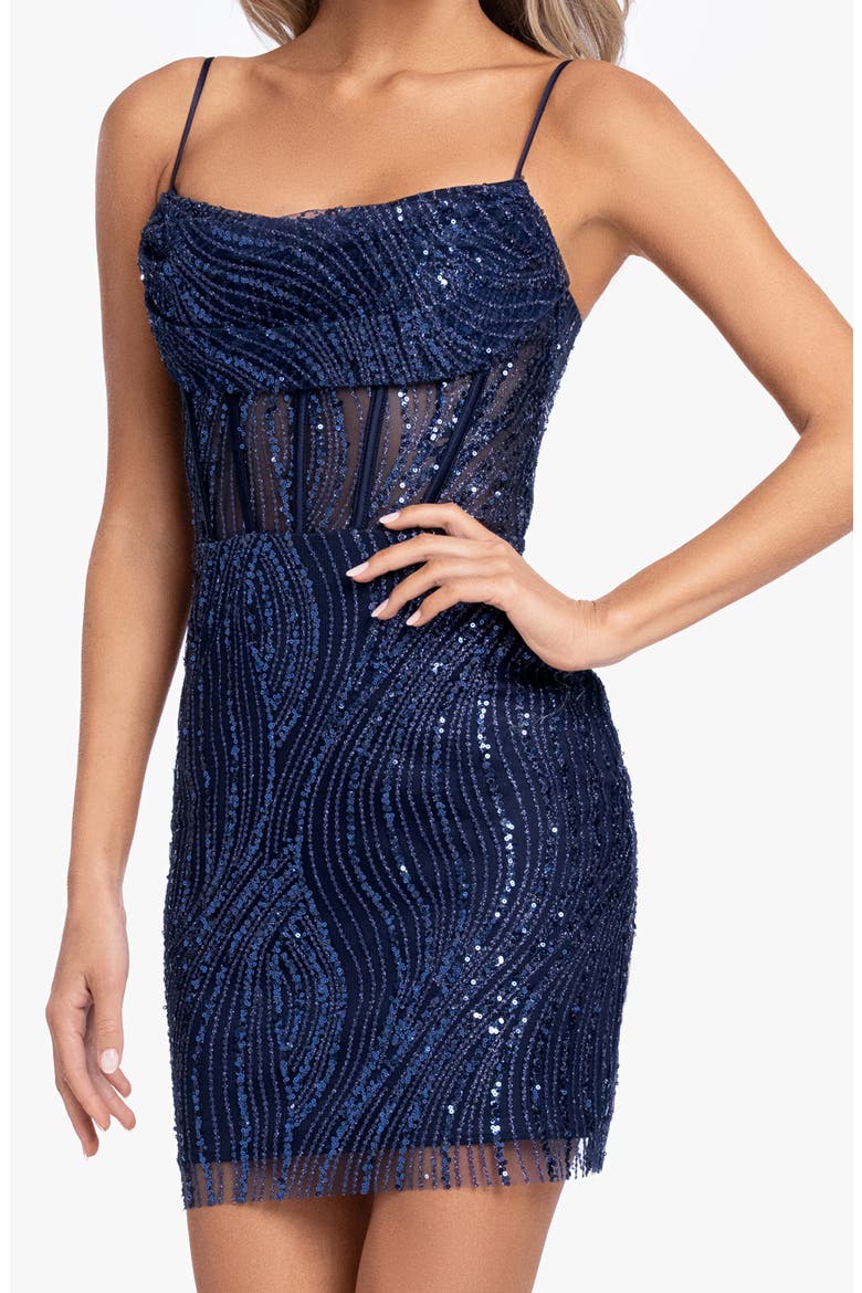 Sequin Corset Bodice Cocktail Minidress, Alternate, color, NAVY