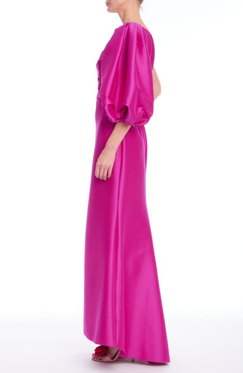 Badgley Mischka Collection One-shoulder Mikado Gown In Hot Fuchsia