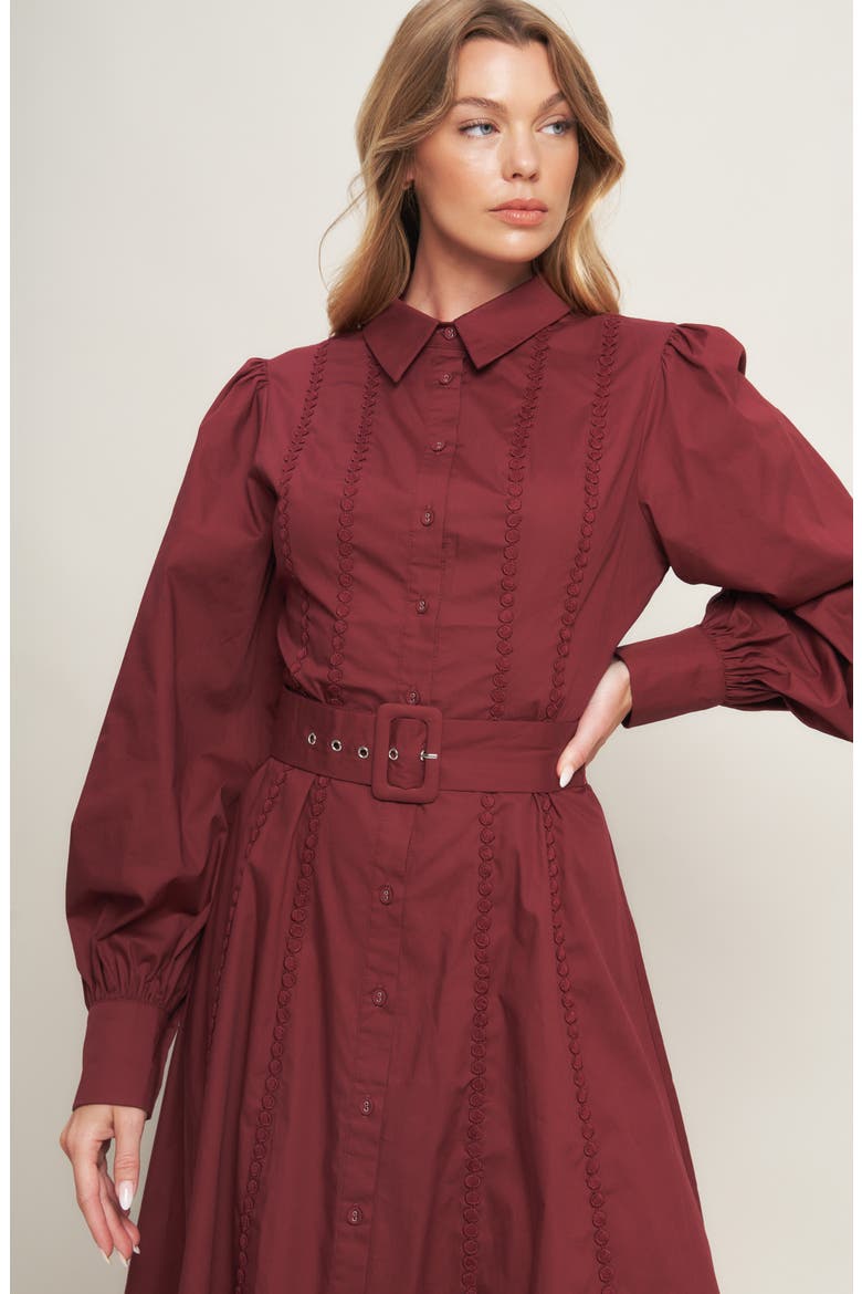 Long Sleeve Solid Midi Shirtdress, Alternate, color, BURGUNDY