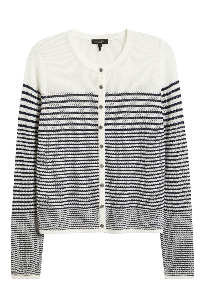 Daisy Stripe Cotton Blend Cardigan, Alternate, color, WHITE