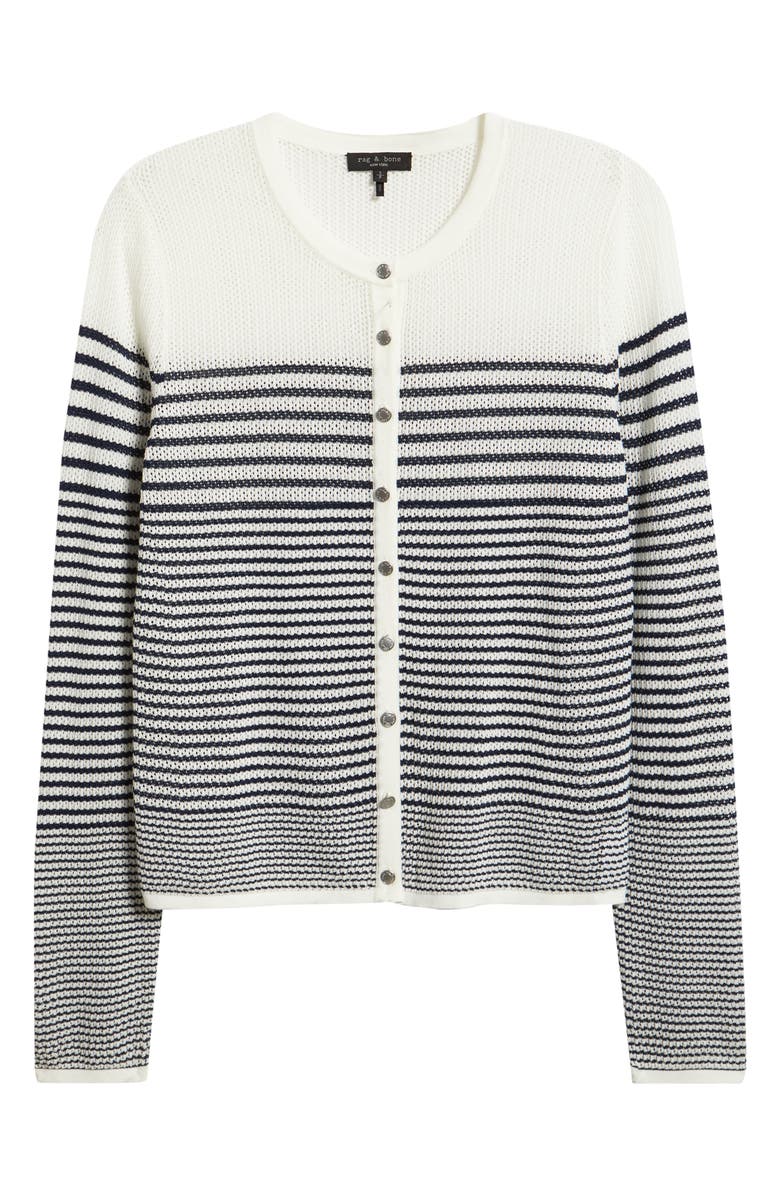 rag & bone Daisy Stripe Cotton Blend Cardigan, Alternate, color, White