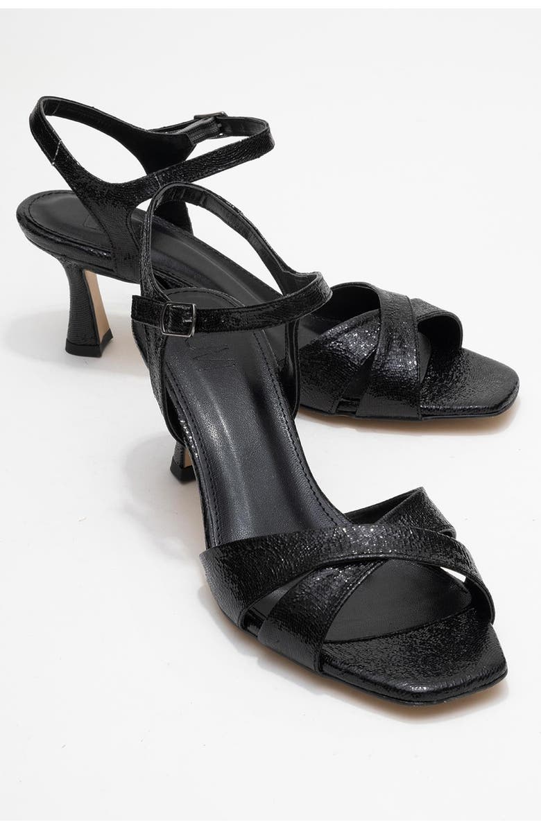 Prologue Shoes Melin Cross Strap Stiletto Sandal, Alternate, color, Black Patterned