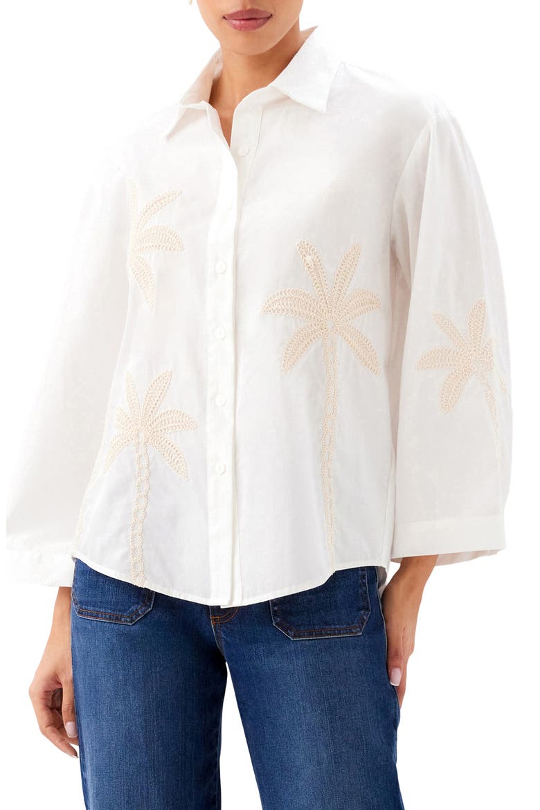 Embroidered Palm Tree Cotton T-Shirt, Alternate, color, OFF WHITE
