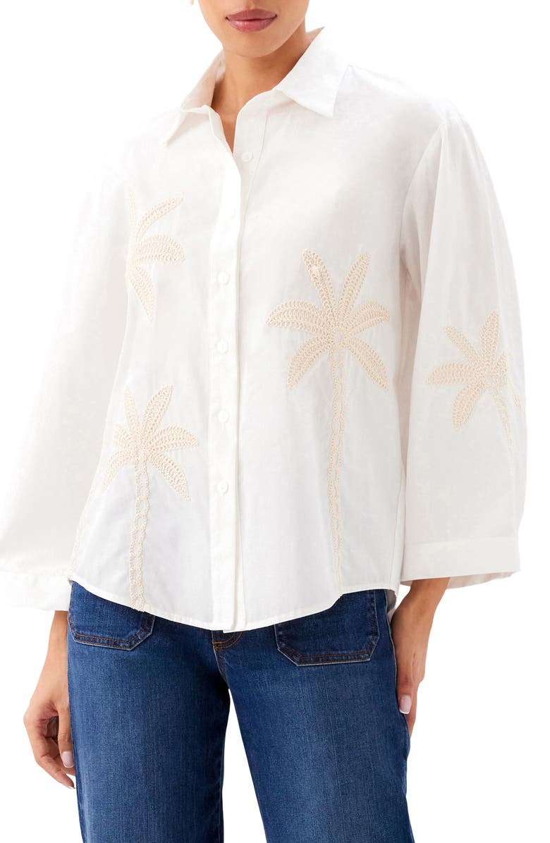 Karen Kane Embroidered Palm Tree Cotton T-Shirt, Alternate, color, Off White