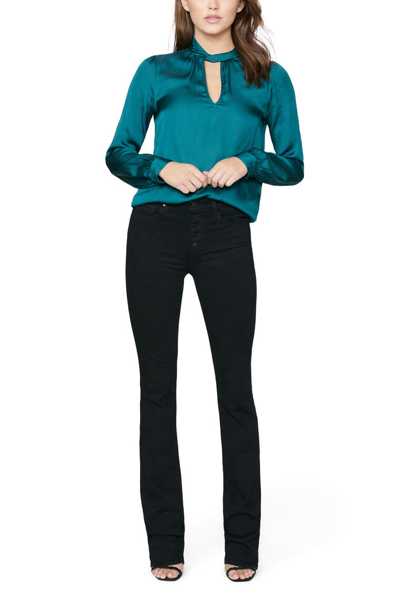 Manhattan Transcend Button Fly Flare Jeans, Alternate, color, BLACK SHADOW