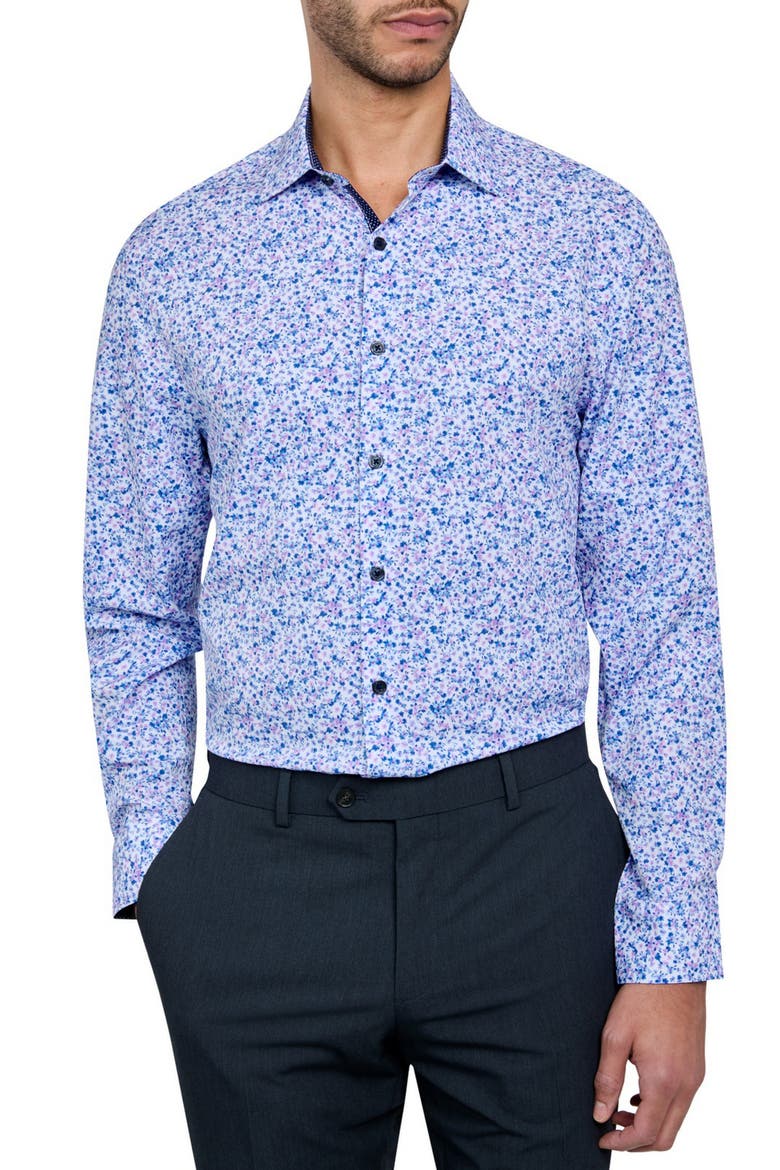 Slim Fit Watercolor Floral Performance Stretch Dress Shirt, Main, color, BLUE MULTI
