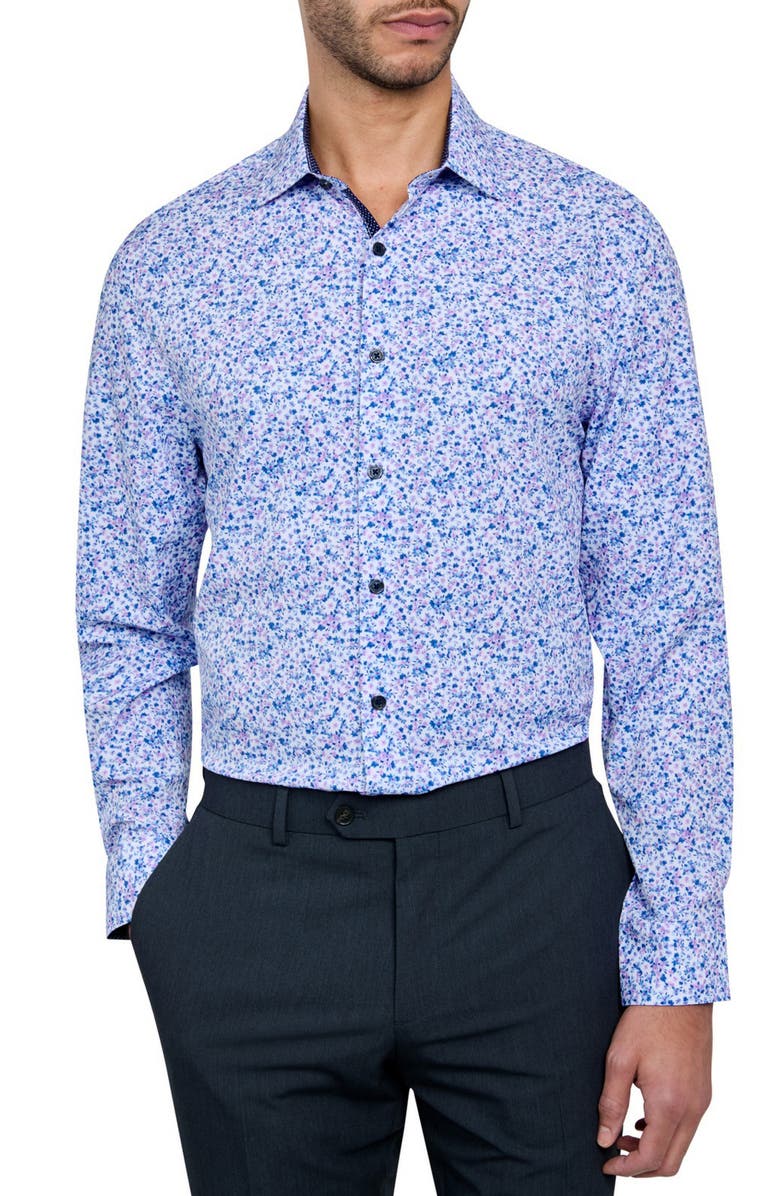 W.R.K Slim Fit Watercolor Floral Performance Stretch Dress Shirt, Main, color, Blue Multi