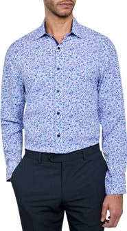 W.R.K Slim Fit Watercolor Floral Performance Stretch Dress Shirt