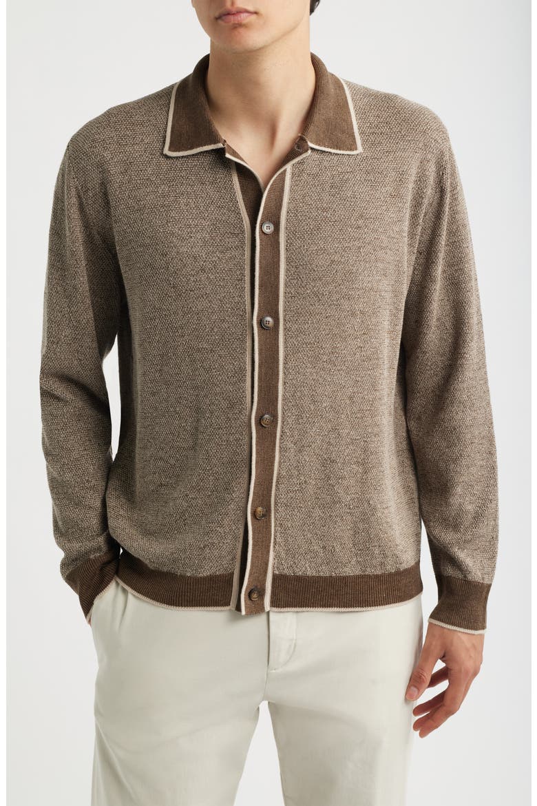 Linen Blend Cardigan, Main, color, LIGHT BROWN