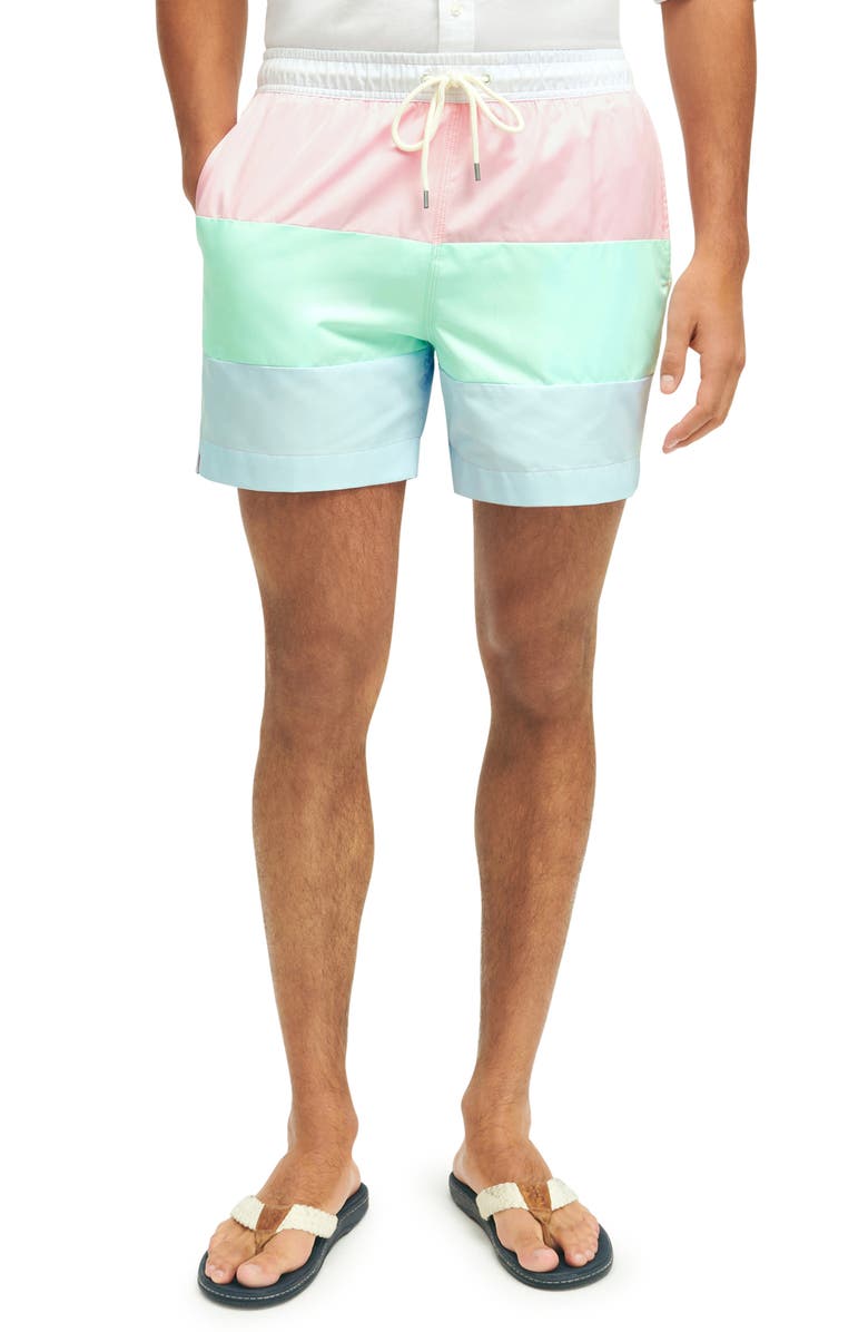 Brooks Brothers Montauk Colorblock Swim Trunks, Main, color, 