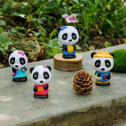 Timber Tots Panda Family 4 Mini Bear Figures Playset In Multi