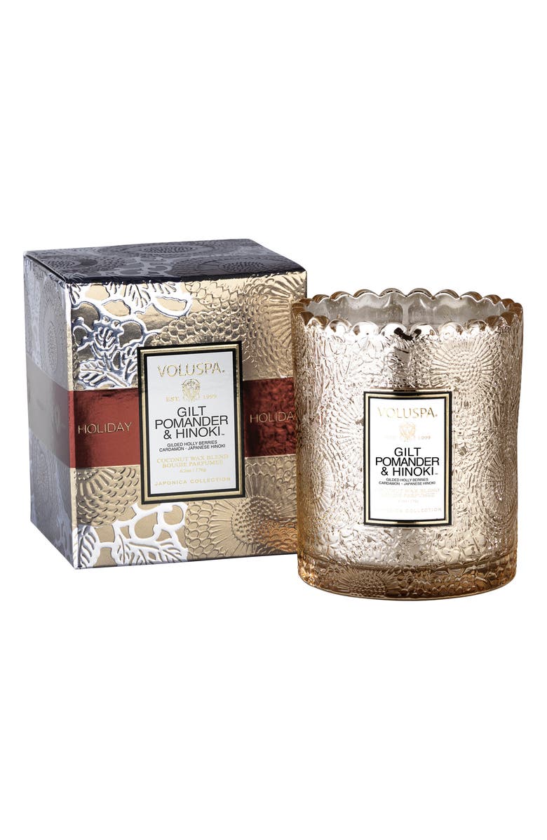 Voluspa Gilt Pomander & Hinoki Boxed Candle, Main, color, 