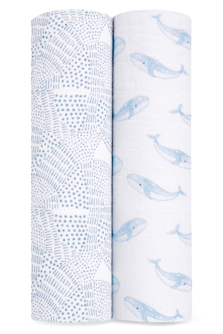 Assorted 2-Pack Organic Cotton Muslin Swaddling Cloths, Main, color, OCEANIC BLUE