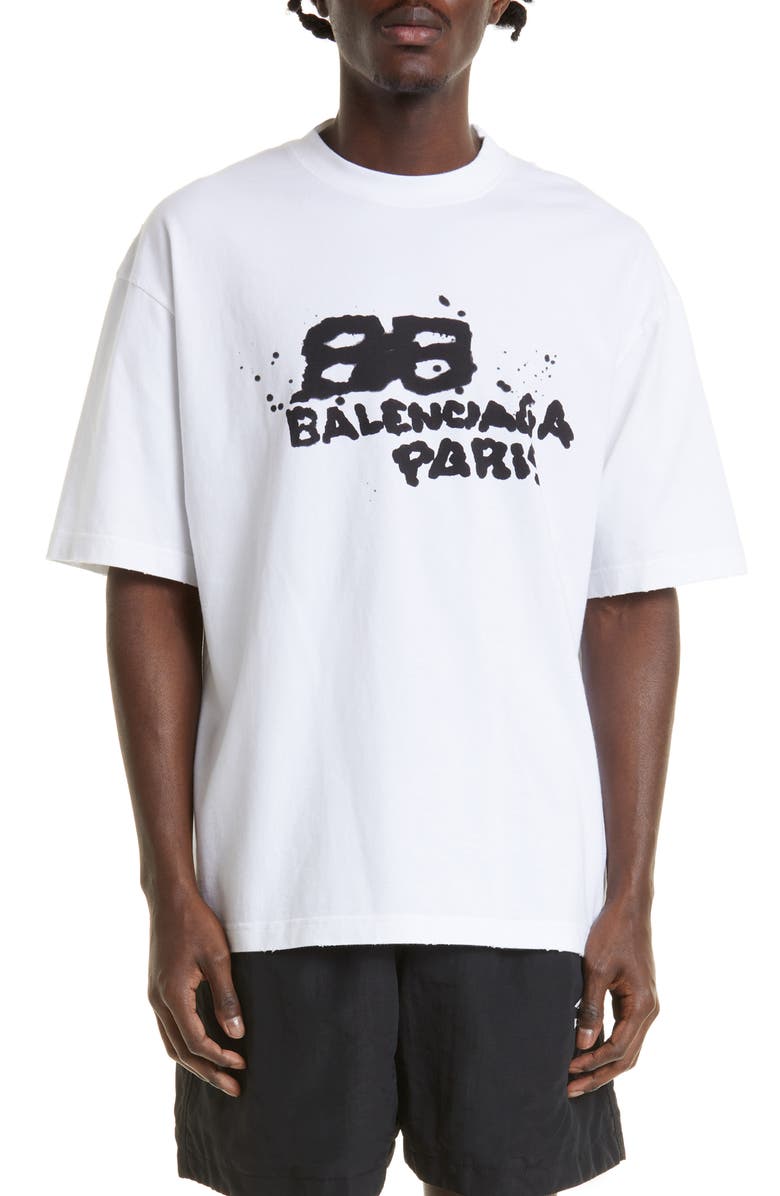 Balenciaga Dirty BB Icon Logo Stretch Cotton Graphic Tee, Main, color,